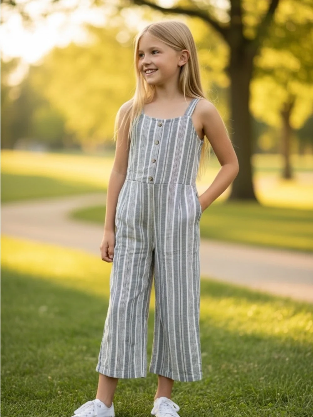 OshKosh B'gosh Gray & White Striped Girls' Cropped Jumper